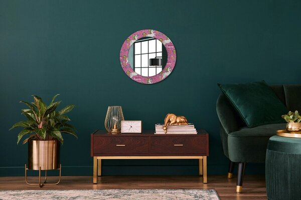 Specchio rotondo cornice con stampa Un unicorno magico fi 50 cm