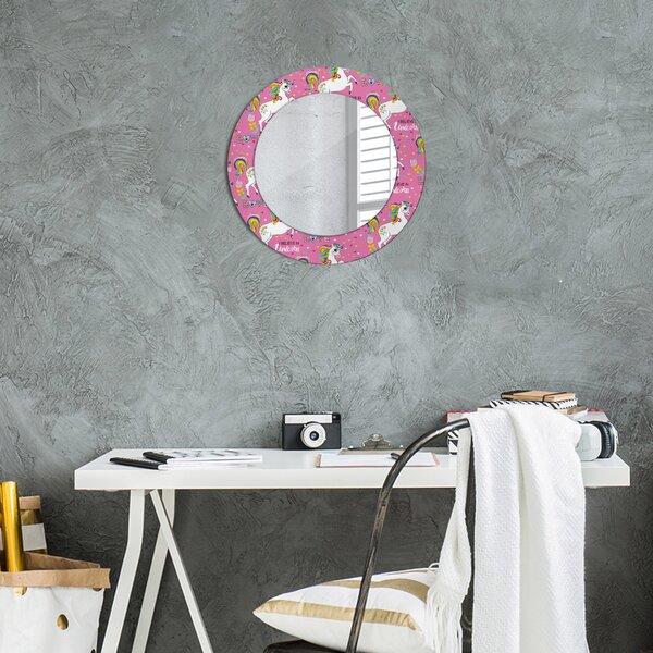 Specchio rotondo cornice con stampa Un unicorno magico fi 50 cm