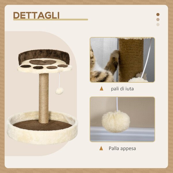 AllMyPets Tiragraffi per Gatti da 5kg max con Lettino e Pallina da Gioco in Truciolato, Peluche e Corda di Juta 41x41x44 cm colore Marrone - 00BN-D30