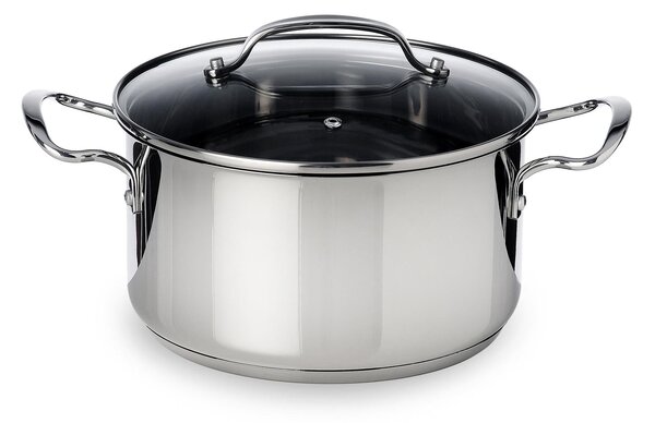 Batteria di pentole 12 pezzi con coperchi in vetro pyrex linea Sintesi Mepra, acciaio inox 18.10 adatte per piano elettrico, induzione, gas, alogeno, vetroceramica , forno