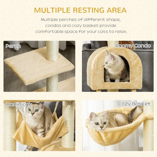 AllMyPets Tiragraffi per Gatti Multilivello con Amaca e Casetta Corde in Sisal Naturale 5530100cm - 064V01D30