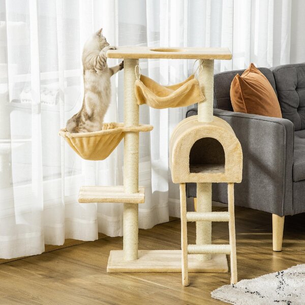 AllMyPets Tiragraffi per Gatti Multilivello con Amaca e Casetta Corde in Sisal Naturale 5530100cm - 064V01D30