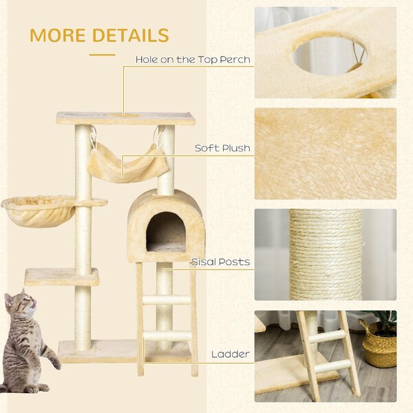 AllMyPets Tiragraffi per Gatti Multilivello con Amaca e Casetta Corde in Sisal Naturale 5530100cm - 064V01D30
