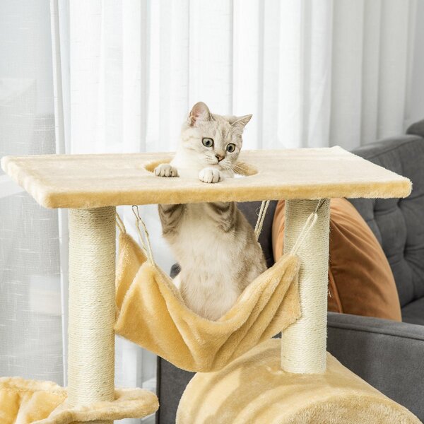 AllMyPets Tiragraffi per Gatti Multilivello con Amaca e Casetta Corde in Sisal Naturale 5530100cm - 064V01D30