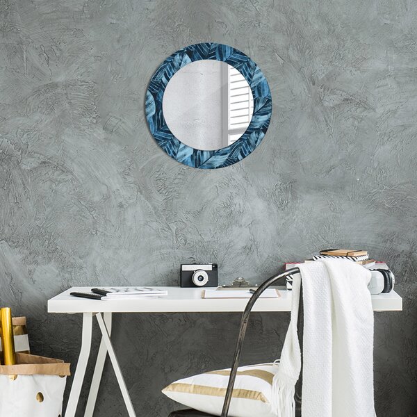 Specchio rotondo cornice con stampa Foglie della giungla fi 50 cm