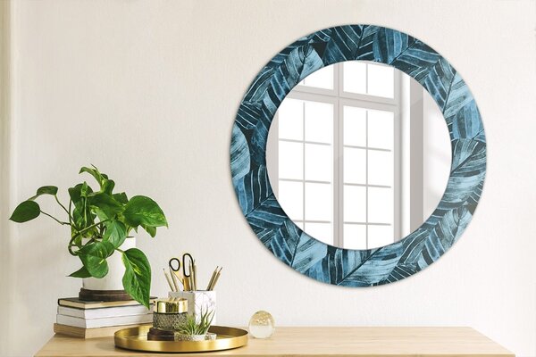 Specchio rotondo cornice con stampa Foglie della giungla fi 50 cm