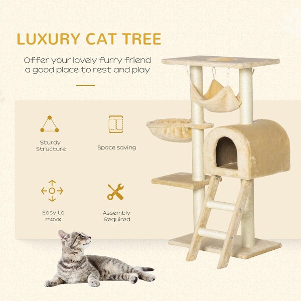 AllMyPets Tiragraffi per Gatti Multilivello con Amaca e Casetta Corde in Sisal Naturale 5530100cm - 064V01D30