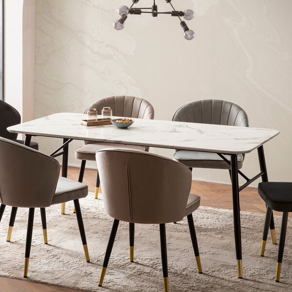 WOHNLING Tavolo da pranzo 120x60x76 cm Tavolo da pranzo bianco effetto marmo Tavolo da cucina moderno piccolo Tavolo da pranzo rettangolare Tavolo da pranzo con gambe in metallo