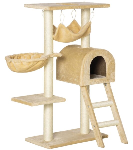 AllMyPets Tiragraffi per Gatti Multilivello con Amaca e Casetta Corde in Sisal Naturale 5530100cm - 064V01D30