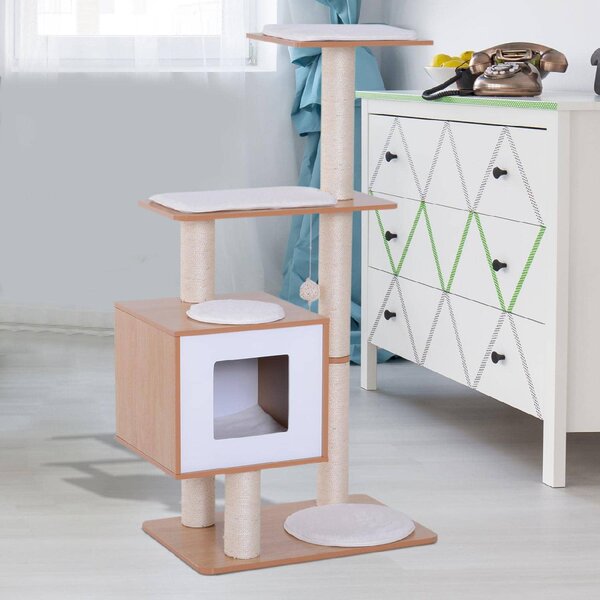 AllMyPets Tiragraffi per Gatti in Sisal con Cuccia Piattaforme e Giochi 60x40x120cm - D30D04