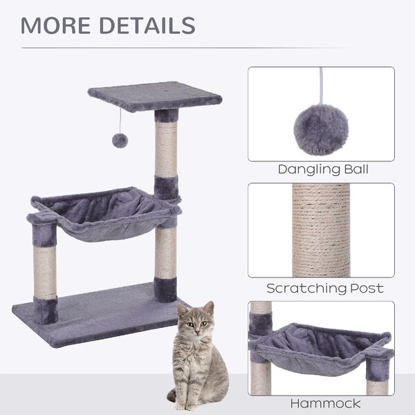 AllMyPets Tiragraffi per Gatti Multilivello con Amaca e Pallina in Legno e Peluche 50x36x70 cm colore Grigio - GY-D3LY