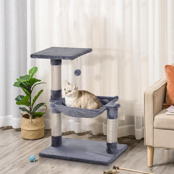 AllMyPets Tiragraffi per Gatti Multilivello con Amaca e Pallina in Legno e Peluche 50x36x70 cm colore Grigio - GY-D3LY