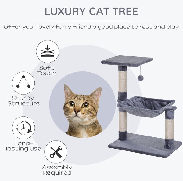 AllMyPets Tiragraffi per Gatti Multilivello con Amaca e Pallina in Legno e Peluche 50x36x70 cm colore Grigio - GY-D3LY