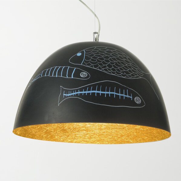 Lampada a Sospensione H20 in nebulite � 46xh27,5 Nero interno Oro, potete decorare la cappa come una lavagna