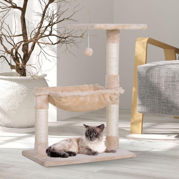 AllMyPets Tiragraffi per Gatti Multilivello con Amaca e Pallina in Legno e Peluche 50x36x70 cm colore Beige - DHD3003