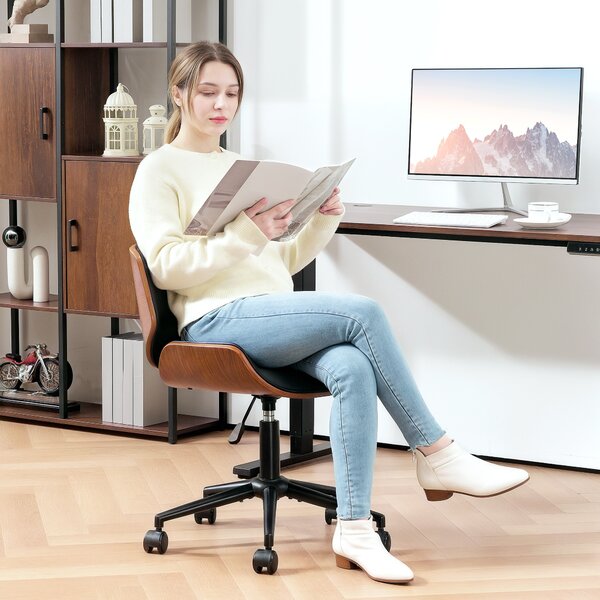HOMCOM Sedia da ufficio senza braccioli, poltrona da ufficio ergonomica, altezza regolabile e girevole 360°, 52x54x84cm, nero | Aosom Italy
