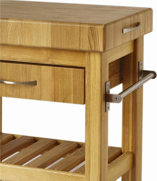 Carrello da cucina in legno massello con cassetto 60x50xh85 cm con tagliere in legno di Acacia stagionato con lavorazione dentatura maschio Femmina