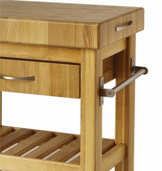 Carrello da cucina in legno massello con cassetto 70x40xh85 cm con tagliere in legno di Acacia stagionato con lavorazione dentatura maschio Femmina