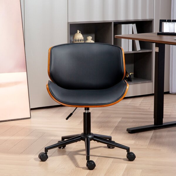 HOMCOM Sedia da ufficio senza braccioli, poltrona da ufficio ergonomica, altezza regolabile e girevole 360°, 52x54x84cm, nero | Aosom Italy