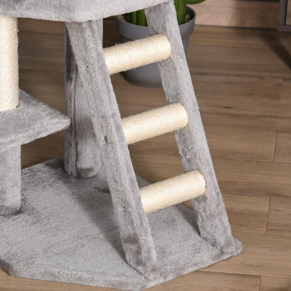 AllMyPets Tiragraffi per Gatti Multilivello per Gatti, Cuccia e Corde in Sisal Grigio Chiaro - D35349