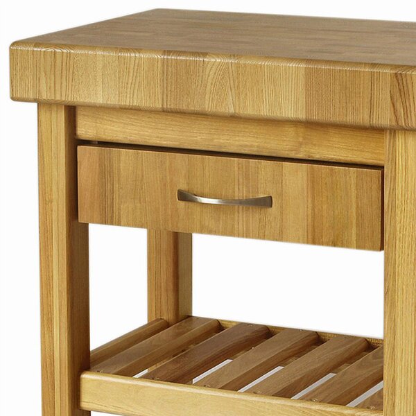 Carrello da cucina in legno massello con cassetto 60x40xh85 cm con tagliere in legno di Acacia stagionato con lavorazione dentatura maschio Femmina