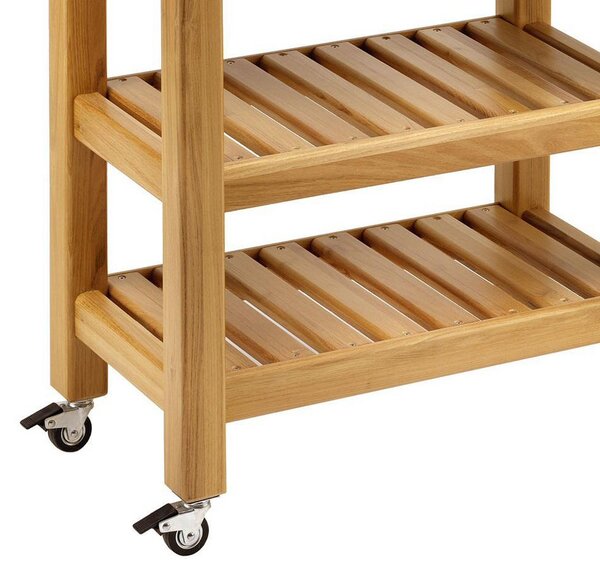 Carrello da cucina in legno massello quadrato 50x50xh85 cm con tagliere in legno spessore 7 cm di Acacia stagionato con lavorazione dentatura maschio Femmina