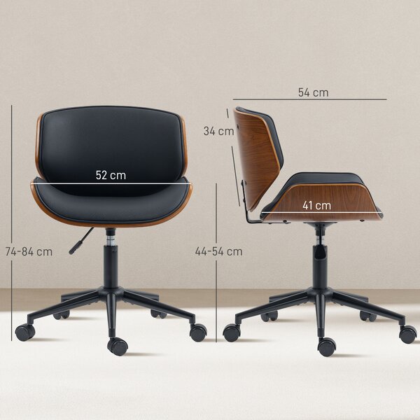 HOMCOM Sedia da ufficio senza braccioli, poltrona da ufficio ergonomica, altezza regolabile e girevole 360°, 52x54x84cm, nero | Aosom Italy