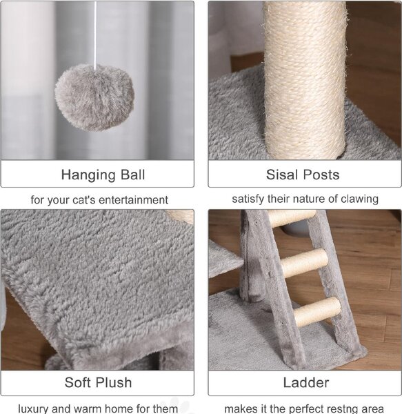 AllMyPets Tiragraffi per Gatti Multilivello per Gatti, Cuccia e Corde in Sisal Grigio Chiaro - D35349