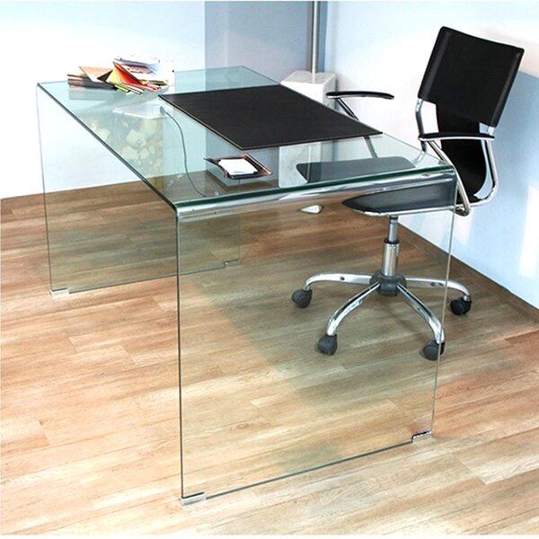 Tavolo Scrivania in vetro curvato 100x70xh73 cm spessore 12 mm trasparente Made In Italy