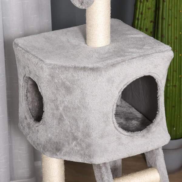 AllMyPets Tiragraffi per Gatti Multilivello per Gatti, Cuccia e Corde in Sisal Grigio Chiaro - D35349
