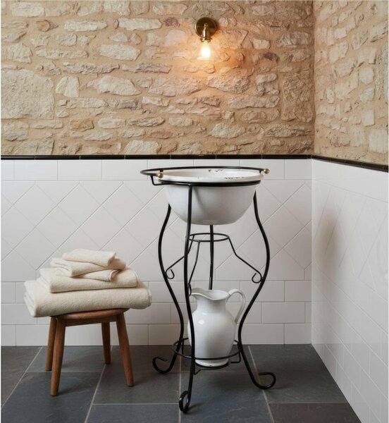 Porta catino in ferro Battuto Altezza 86 cm in ferro battuto con tre piedi e invaso per la brocca pomellini in ottone lucido