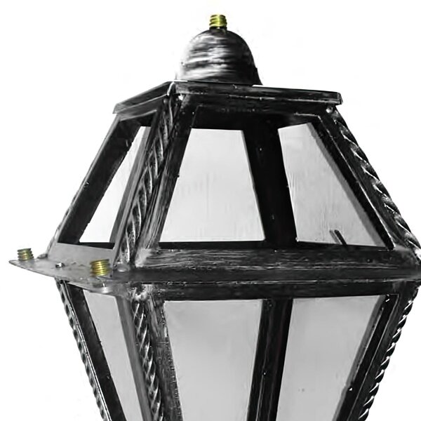 Lanterna doppi vetri con braccio In ferro Battuto 28x39xh72 cm - Attacco Lampada E 27 utilizzabile interno esterno, con 8 vetri e impianto colore nero