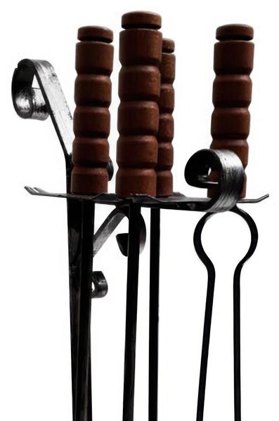 Gruppo per camino in Ferro FORGIATO e manici in Legno Dimensioni h 60 cm - Peso 4.5 kg Pomo Ottone lavorazione artigianale in stile classico made In Italy 100x100