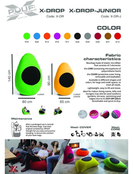 Pouf in microfibra elastica traspirante X-Drop 70x40xh140 cm colore Fucsia