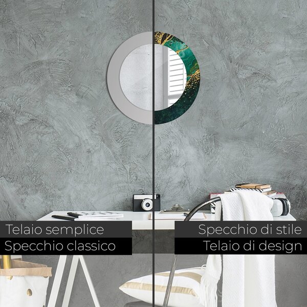 Specchio rotondo cornice con stampa Verde marmo fi 50 cm