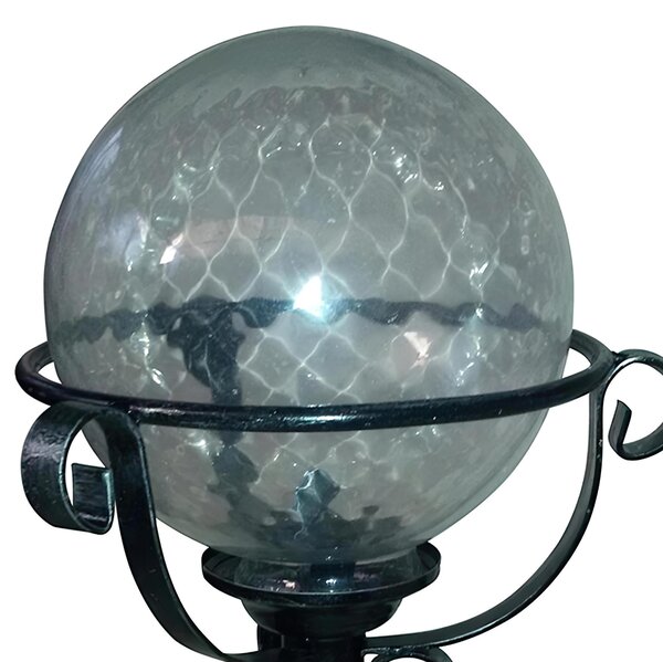 Lanterna rotonda x Palo In ferro Battuto 32xh51cm - palla diametro 26 cm Attacco Lampada E 27 interno esterno, con vetri Martellati e impianto colore nero
