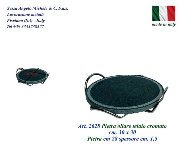 Pietra Ollare Bistecchiera telaio cromato in Ferro Diametro 28 cm Spessore pietra ollare 2 cm piedi pieghevoli ideale per cotture alla piastra, bistecche, selvaggina