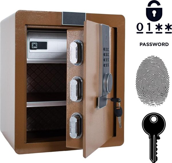 Cassaforte domestica blindata biometrica con impronta digitale 45x38x32 cm Marrone