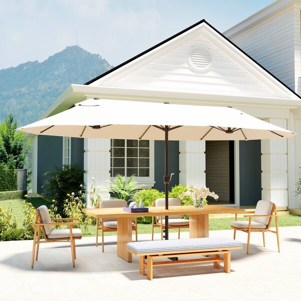 Outsunny Ombrellone da giardino XXL con base a croce ombrellone grande 460L x 270l x 240H cm acciaio poliestere crema | Aosom Italy