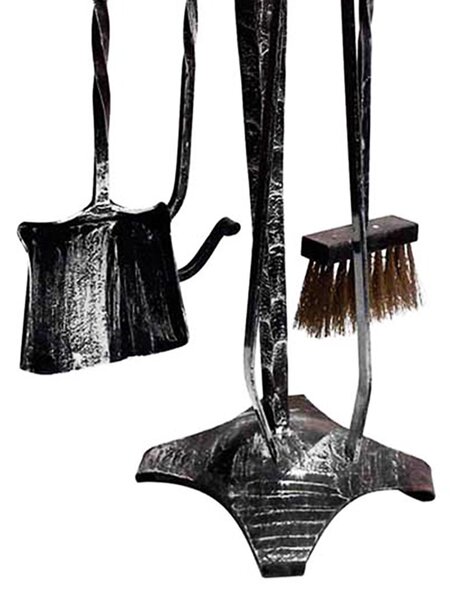 Gruppo per camino in Ferro battuto base quadrata Modello CHIODO Dimensione h 70 cm - Peso 2,9 kg 5 pezzi Pomo Ottone lavorazione artigianale in stile classico made In Italy 100x100