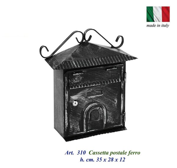 Cassetta per Posta In ferro Battuto modello ESSE Lavorazione Artigianale trattamento x Esterno 28x12xh 35 cm con 2 chiavi di chiusura colore nero