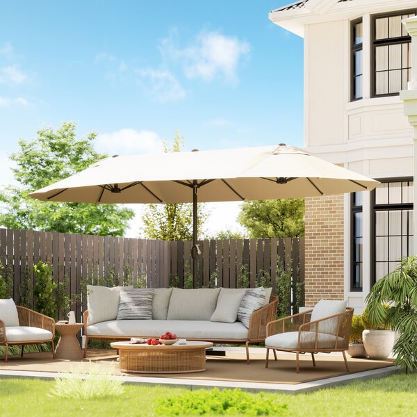 Outsunny Ombrellone da giardino XXL con base a croce ombrellone grande 460L x 270l x 240H cm acciaio poliestere crema | Aosom Italy