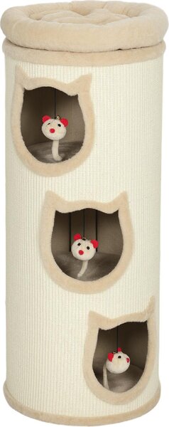 AllMyPets Torre Tiragraffi per Gatti Alta 96 cm con 3 Casette e Lettino Superiore Rimovibile e Lavabile colore Crema - R537CW