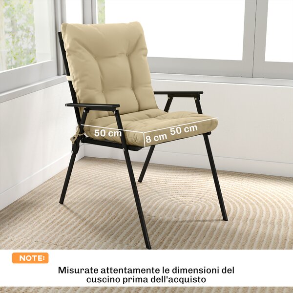 Outsunny Set 2 Cuscini per Sedie da Esterno con Lacci di Fissaggio, in Poliestere e Cotone, 120x50x8 cm, Beige | Aosom Italy