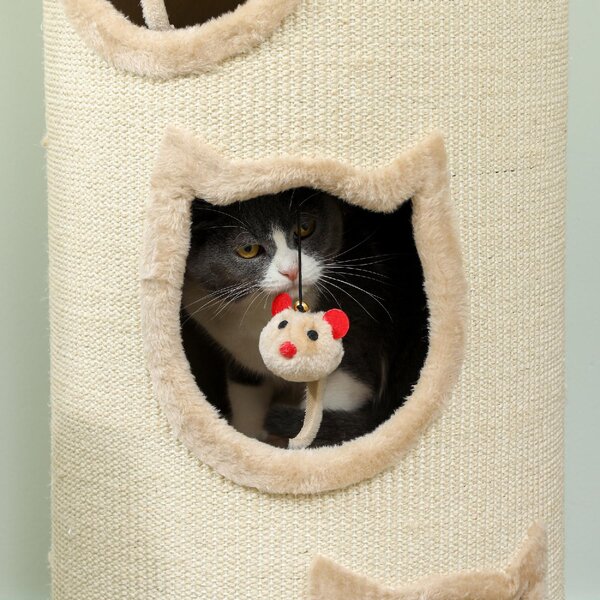 AllMyPets Torre Tiragraffi per Gatti Alta 96 cm con 3 Casette e Lettino Superiore Rimovibile e Lavabile colore Crema - R537CW