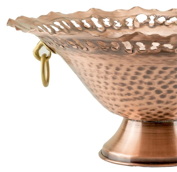 Cesto Casp� Centrotavola in rame cesellato a mano Diametro 26xh15 cm peso 650 gr con anelli in Ottone , Materiale 100% Rame