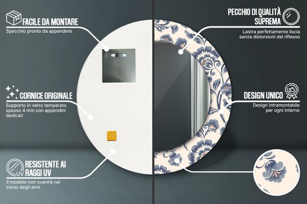 Specchio rotondo stampato Pattern floreale fi 50 cm