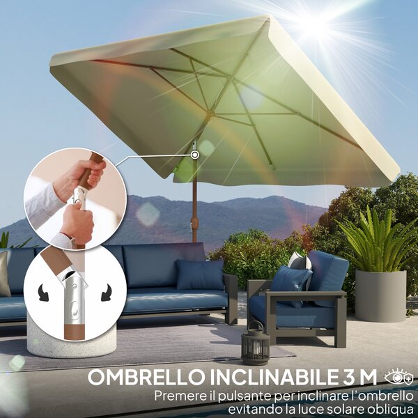 Outsunny Ombrellone da Giardino e da Esterno Inclinabile 2x3 m Beige | Aosom Italy