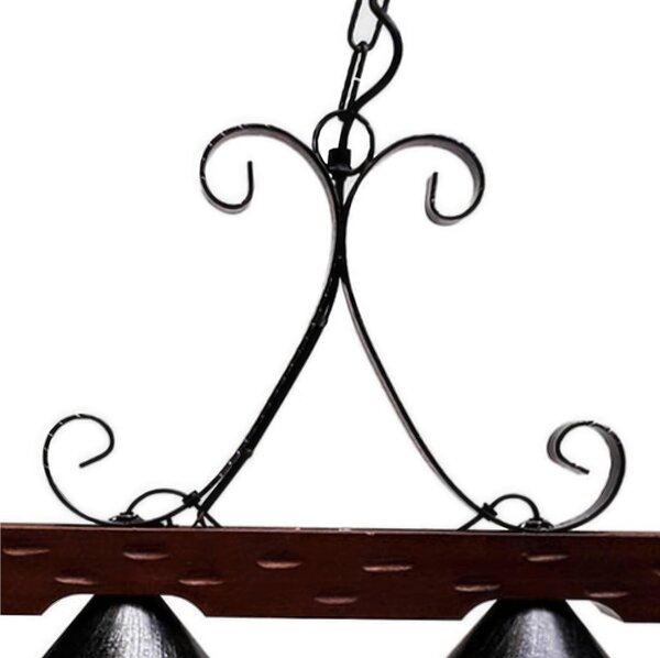 Lampadario in legno e ferro Battuto 2 Lampade 51xh52 cm da appendere con catena
