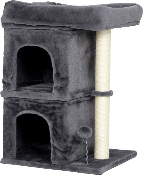 AllMyPets Torre Tiragraffi per Gatti Fino a 7 kg con 2 Casette e Lettino, Palo in Sisal e Rivestimento Peluche colore Grigio Scuro - R539CG